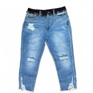 Fashion Nova NWT distressed ripped boyfriend jeans, mixed black denim Size 11